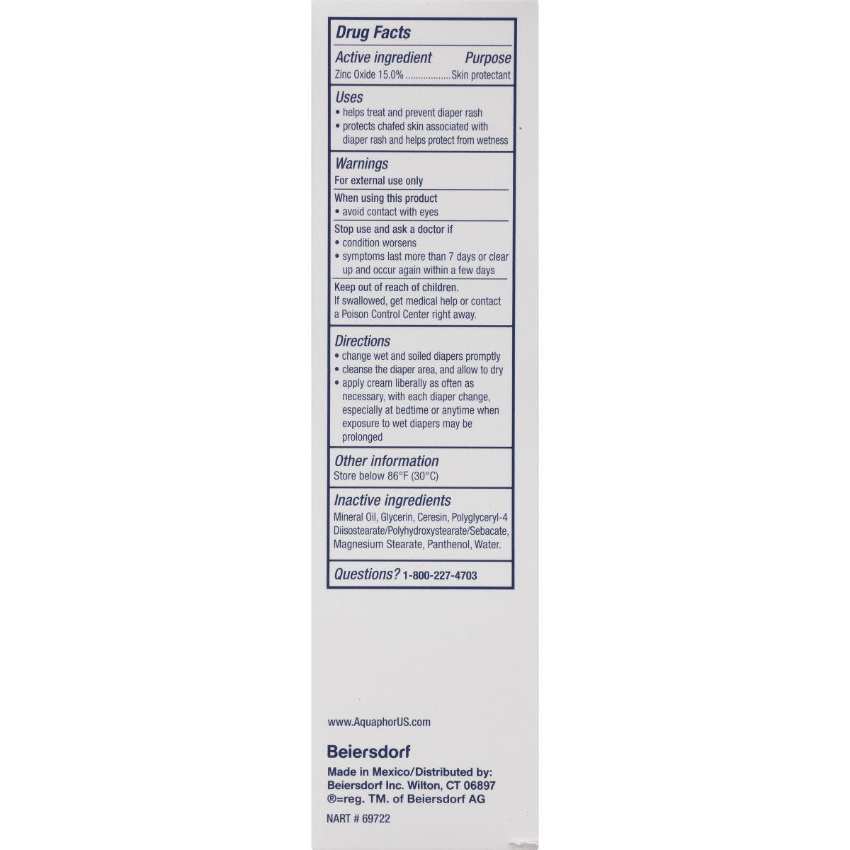 Aquaphor Baby 3-in-1 Diaper Rash Cream Tube