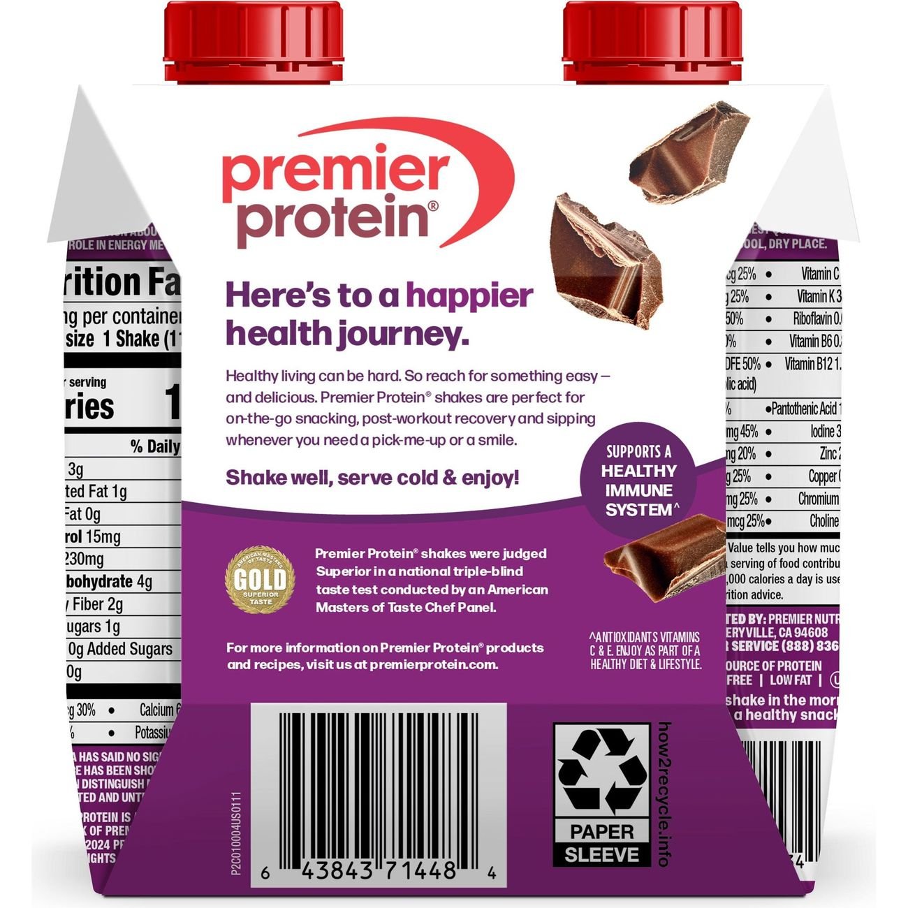 Premier Protein 30g Protein Shakes 4 pk Bottles - Chocolate