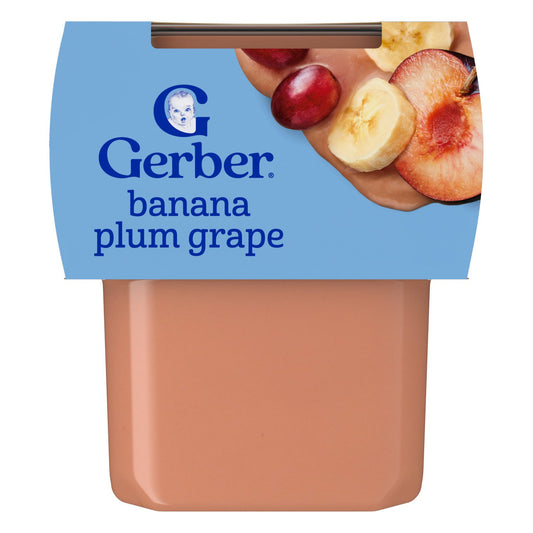 Gerber Stage 2 Baby Food - Banana Plum & Grape, 4 oz Tubs