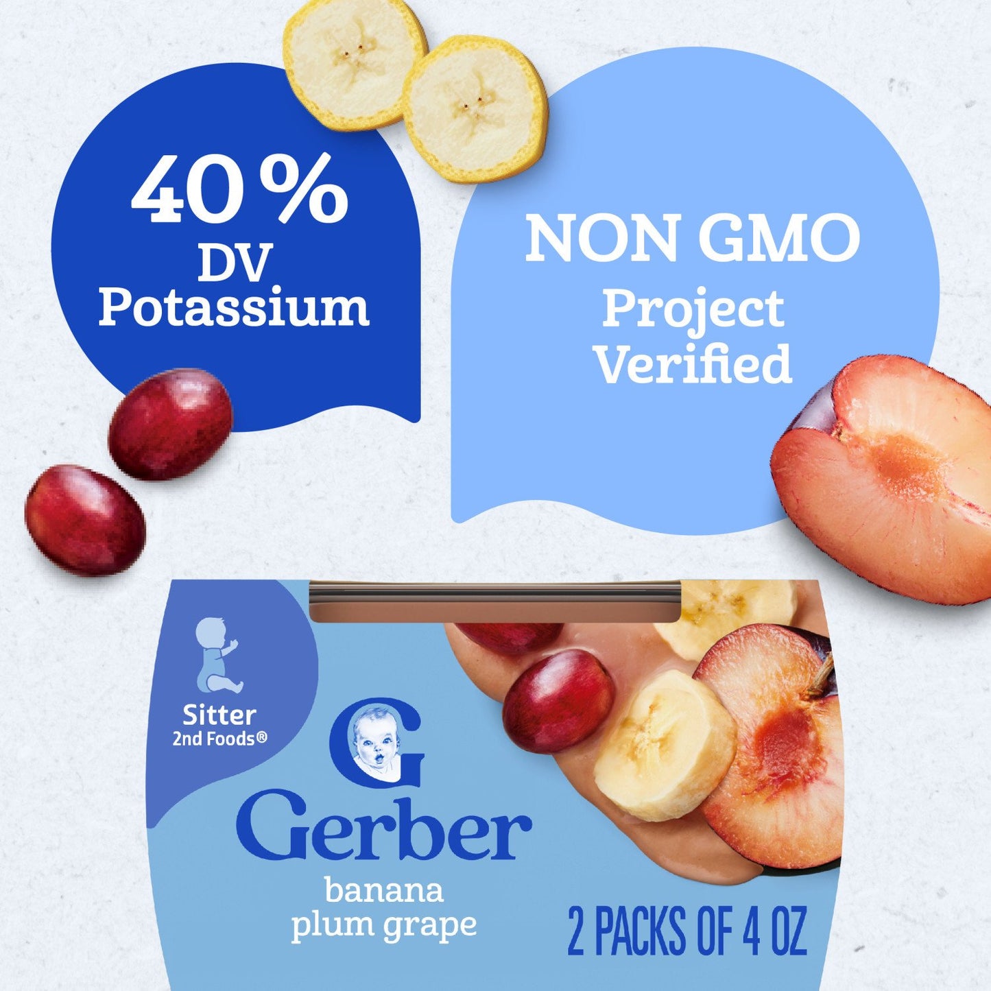Gerber Stage 2 Baby Food - Banana Plum & Grape, 4 oz Tubs