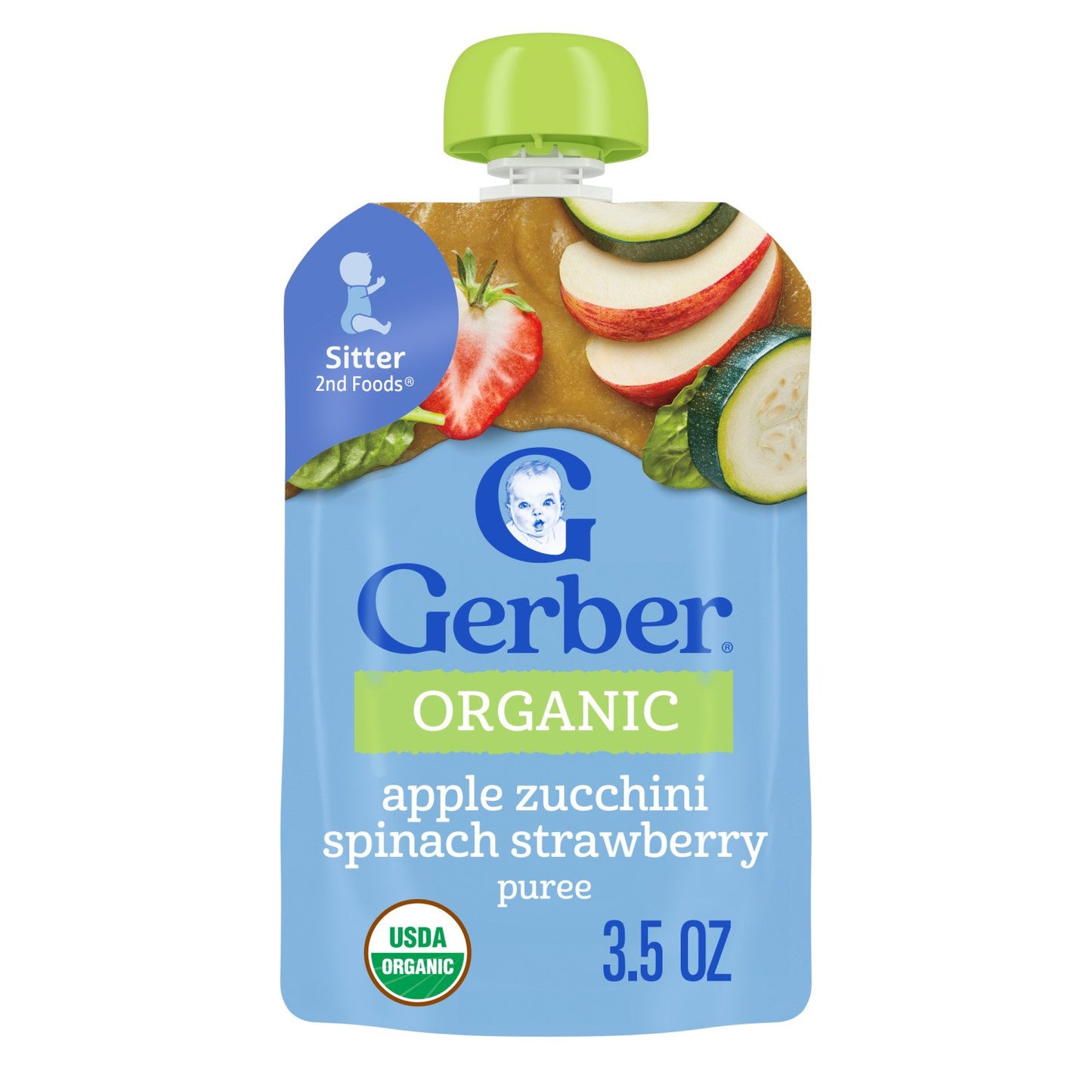 Gerber Stage 2 Baby Food Pouch - Organic Apple Zucchini Spinach Strawberry Puree