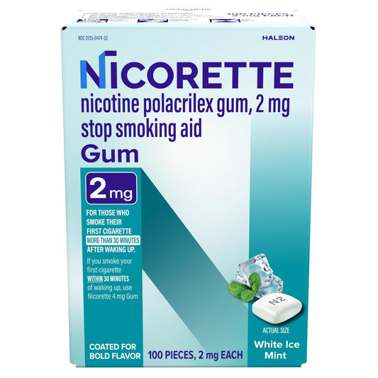 Nicorette Nicotine Gum Stop Smoking Aid, 2 mg, White Ice Mint Flavor