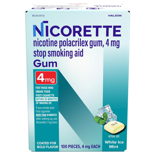 Nicorette Nicotine Gum Stop Smoking Aid, 4 mg, White Ice Mint Flavor