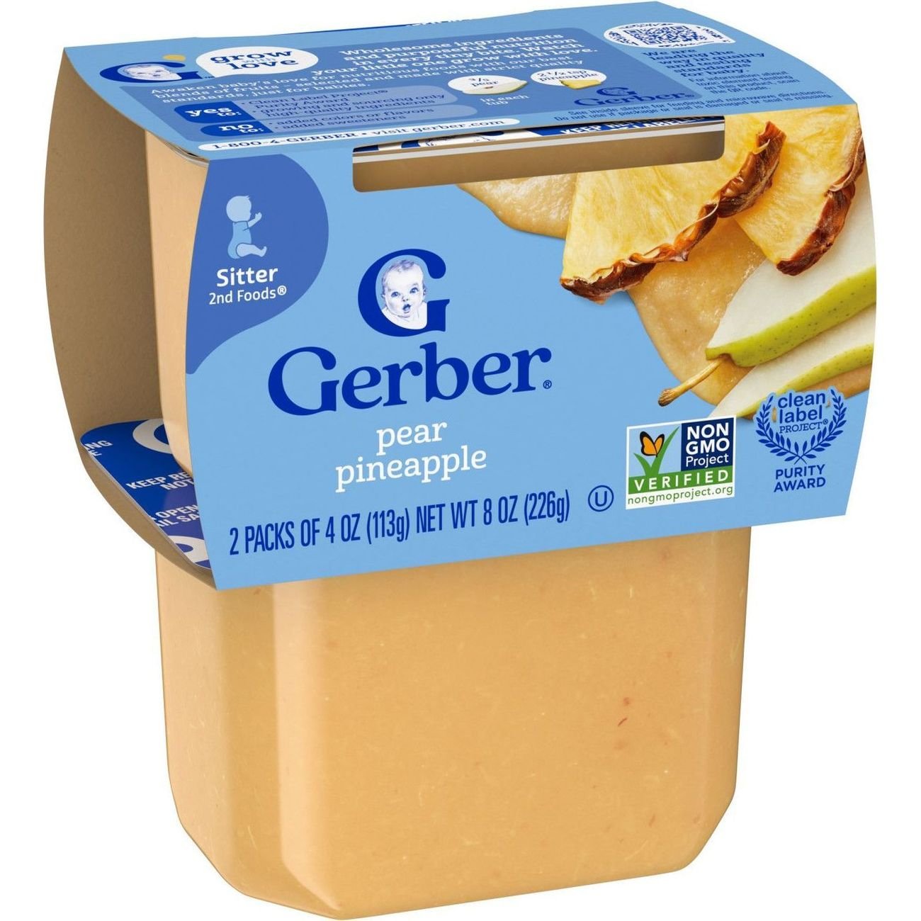 Gerber Stage 2 Baby Food - Pear Pineapple, 4 oz Tubs