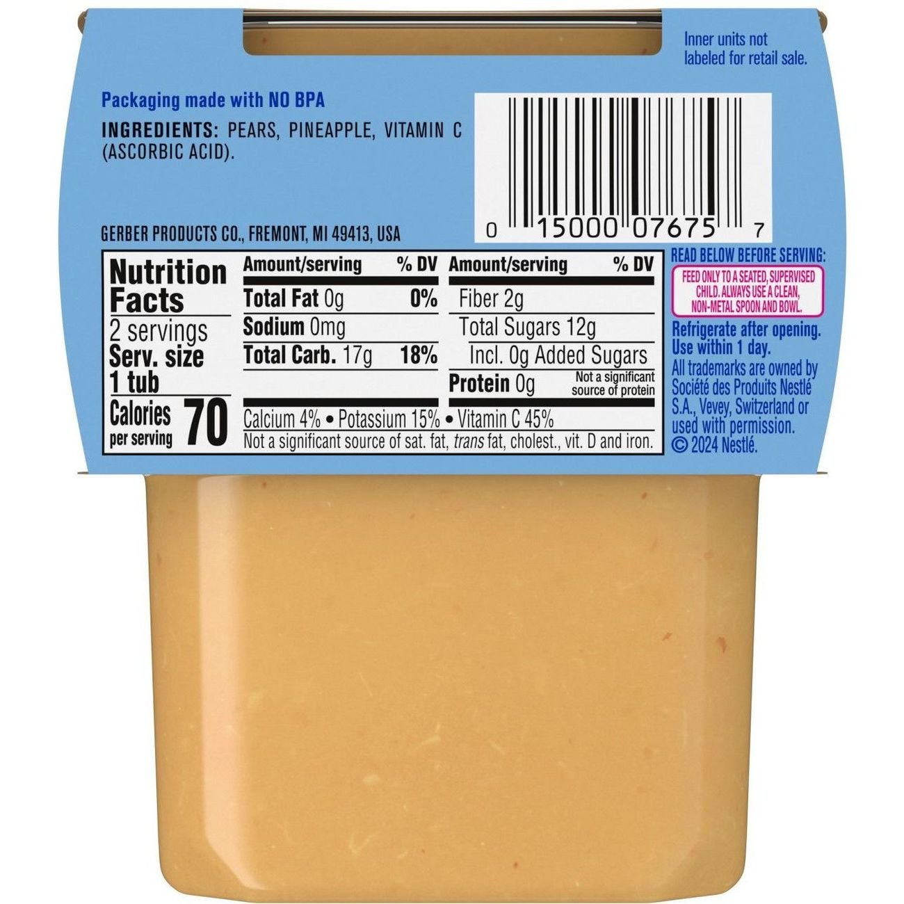 Gerber Stage 2 Baby Food - Pear Pineapple, 4 oz Tubs