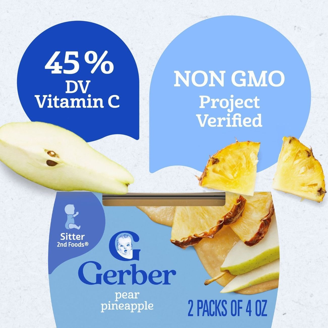 Gerber Stage 2 Baby Food - Pear Pineapple, 4 oz Tubs