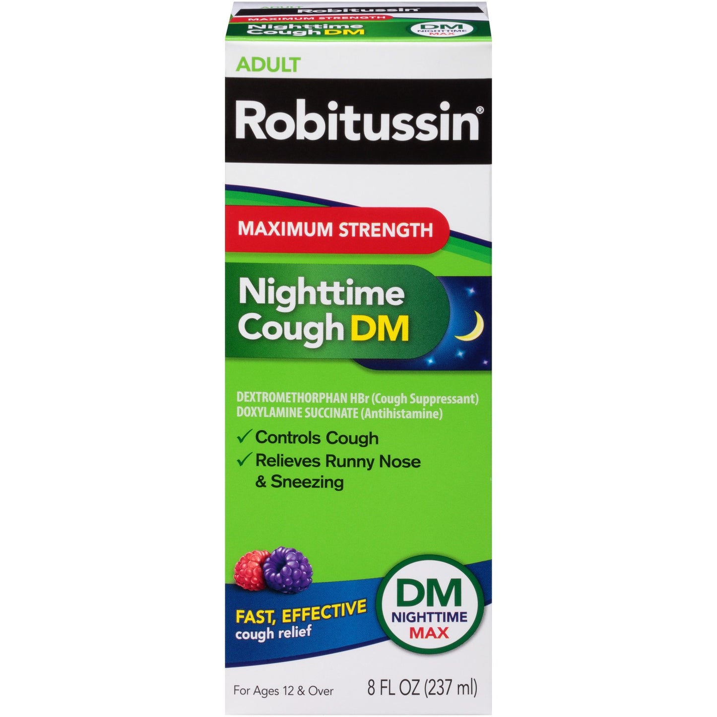 Robitussin Maximum Strength Nighttime Cough DM Max, Adult Formula, Berry Flavor