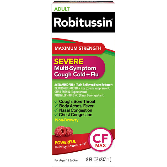Robitussin Maximum Strength CF Max, Severe Multi-Symptom Daytime and Nighttime Relief from Cough, Cold, and Flu, Adult Formula