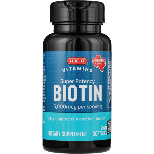 H-E-B Vitamins Super Potency Biotin 5,000 mcg Softgels - Texas-Size Pack