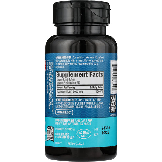H-E-B Vitamins Super Potency Biotin 5,000 mcg Softgels - Texas-Size Pack