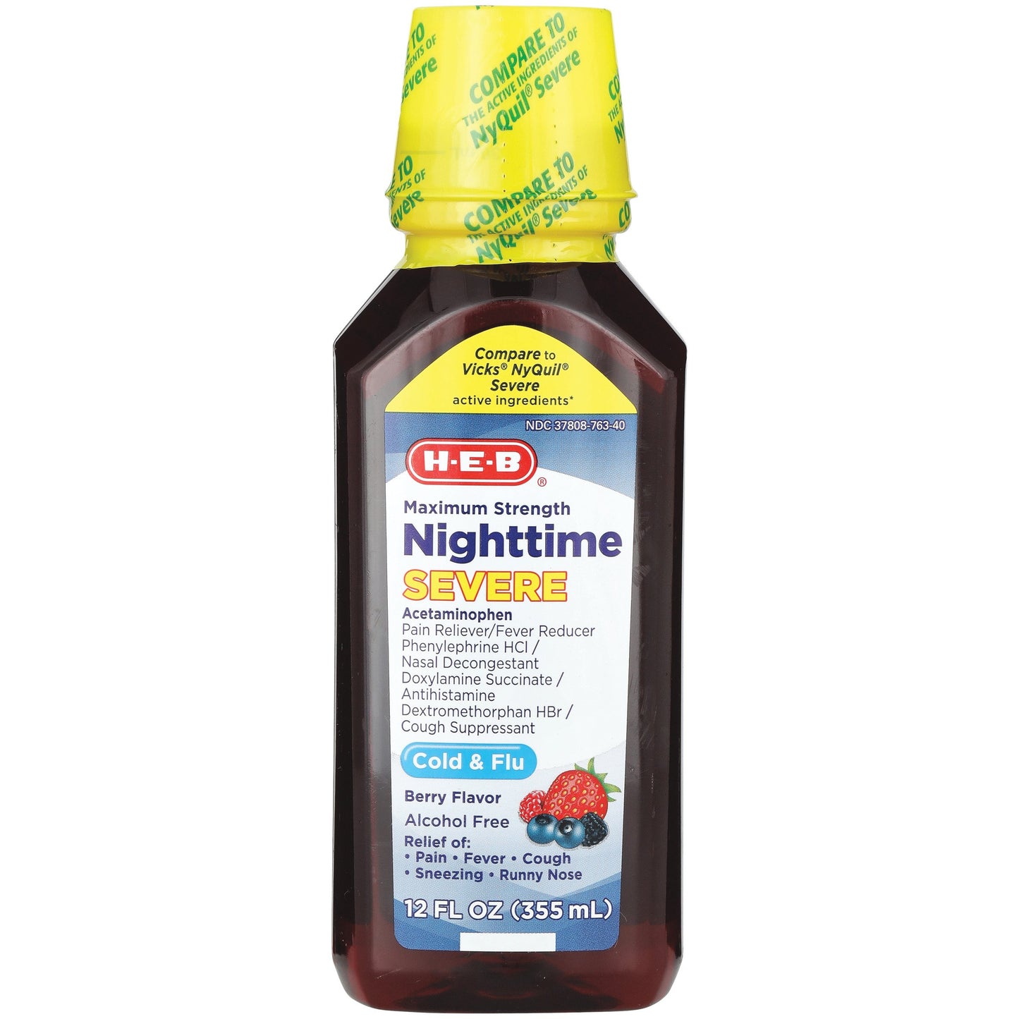 H-E-B Nighttime Severe Cold & Flu Relief Liquid – Berry Flavor