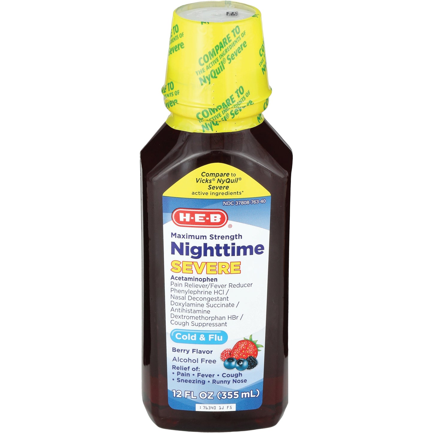 H-E-B Nighttime Severe Cold & Flu Relief Liquid – Berry Flavor