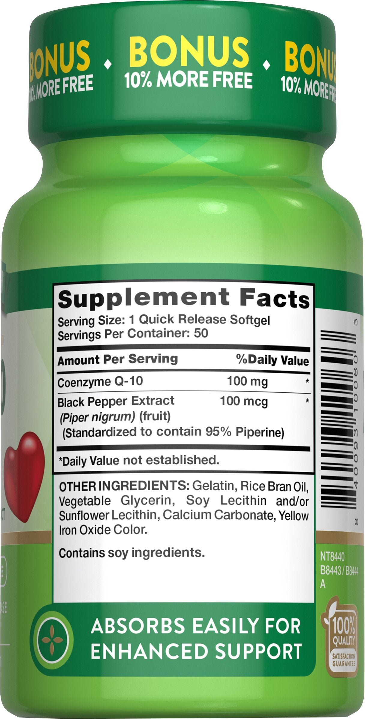 Nature's Truth Enhanced Absorption CoQ-10 100mg Quick-Release Softgels
