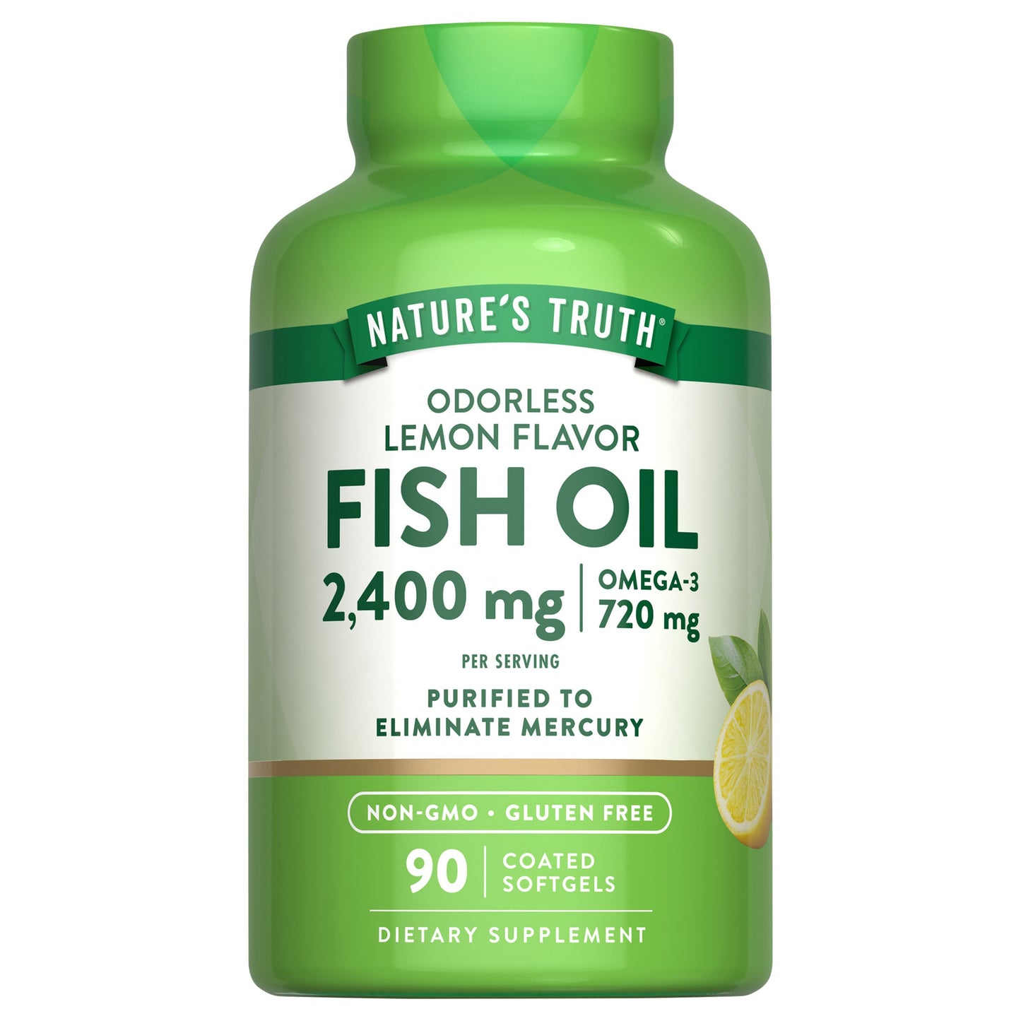 Nature's Truth Odorless Lemon Flavor Fish Oil Omega-3 2400 mg Softgels