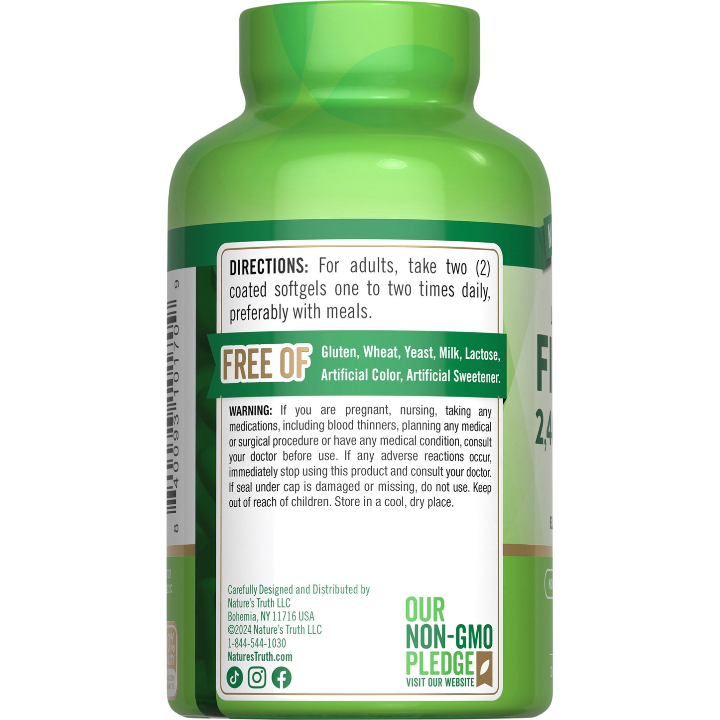 Nature's Truth Odorless Lemon Flavor Fish Oil Omega-3 2400 mg Softgels