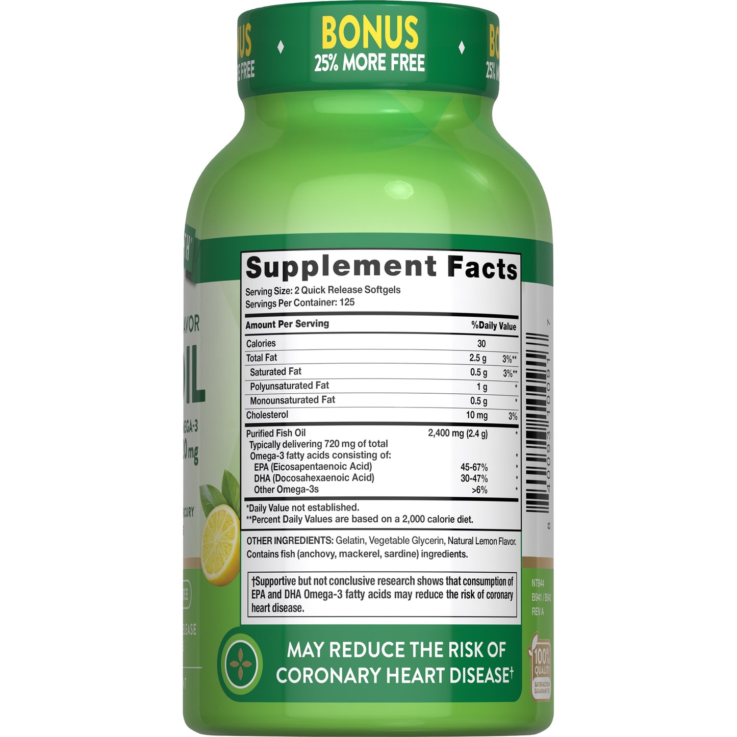 Nature's Truth Omega-3 Fish Oil 2400 mg Natural Lemon Flavor