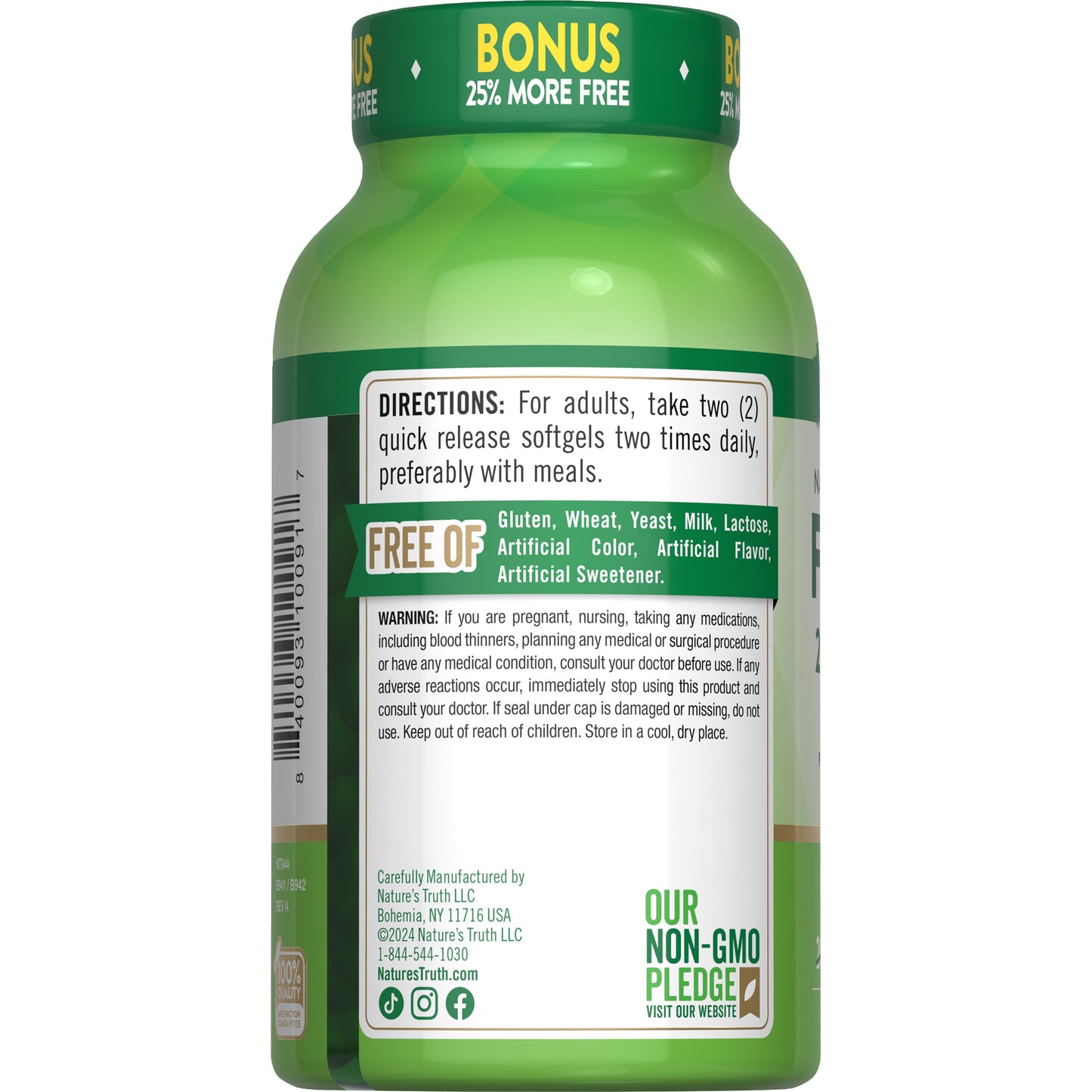 Nature's Truth Omega-3 Fish Oil 2400 mg Natural Lemon Flavor
