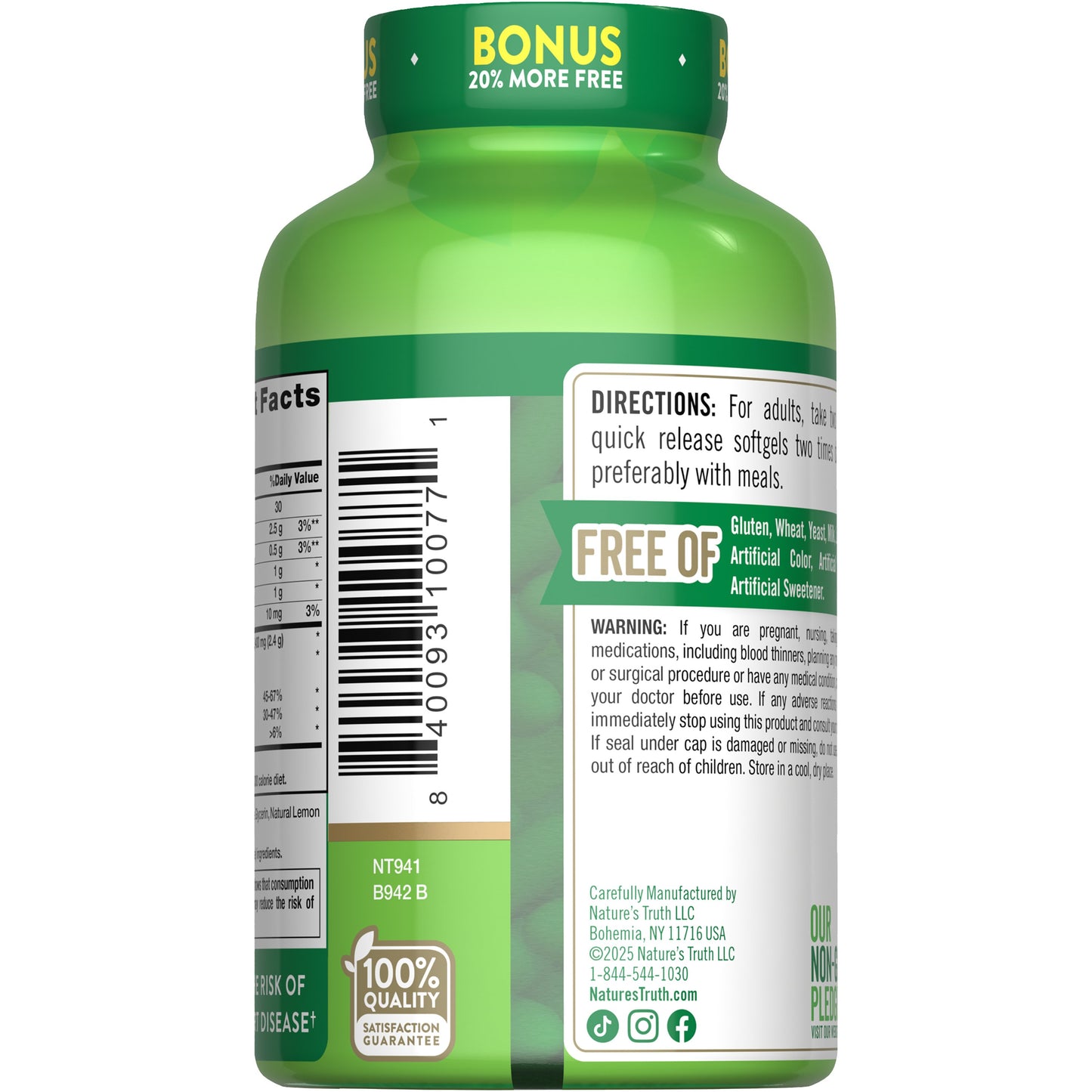 Nature's Truth Fish Oil 2400mg Quick-Release Softgels - Lemon Flavor