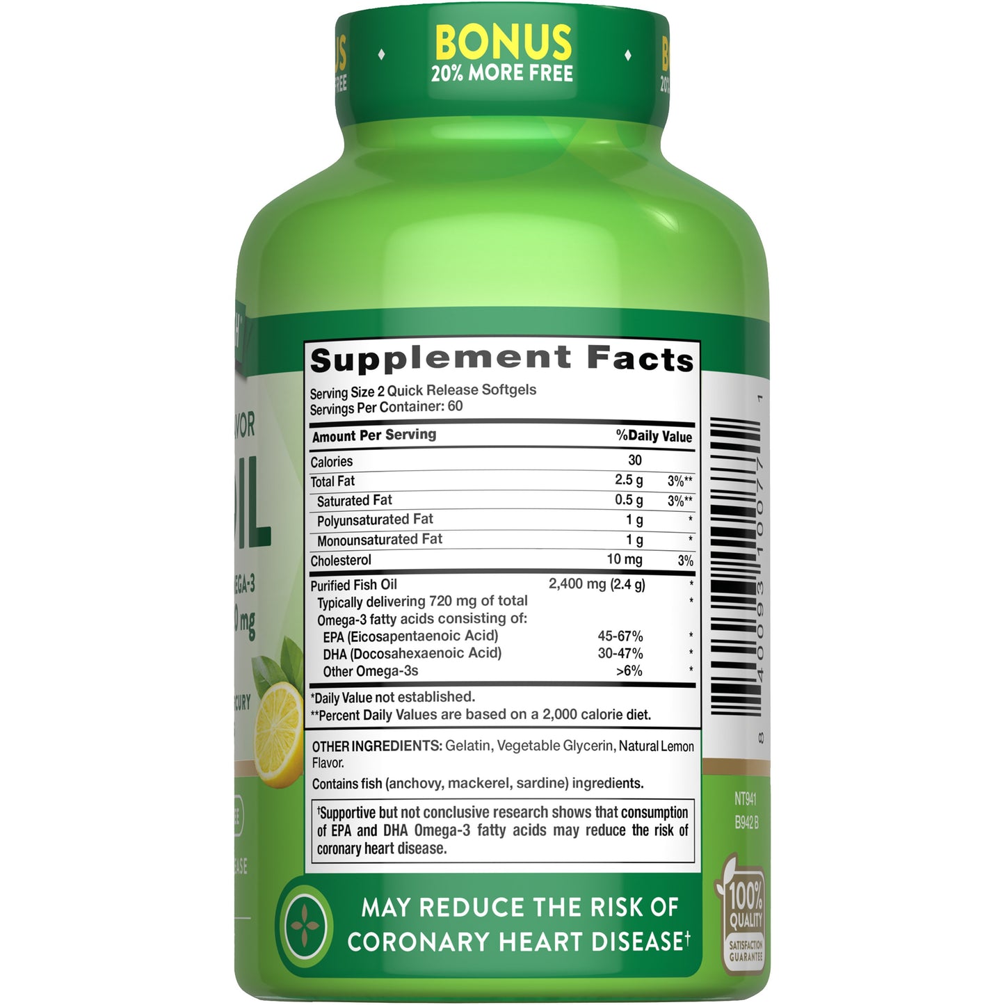 Nature's Truth Fish Oil 2400mg Quick-Release Softgels - Lemon Flavor