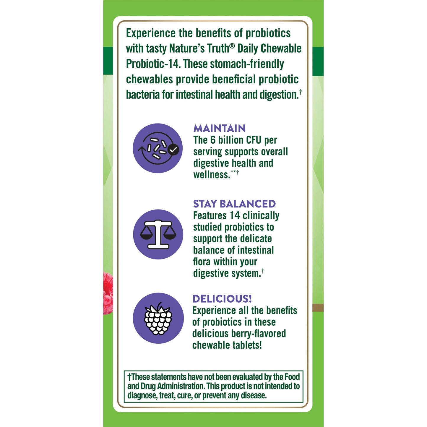 Nature's Truth Daily Probiotic-14 Chewable Tablets - Berry Flavor
