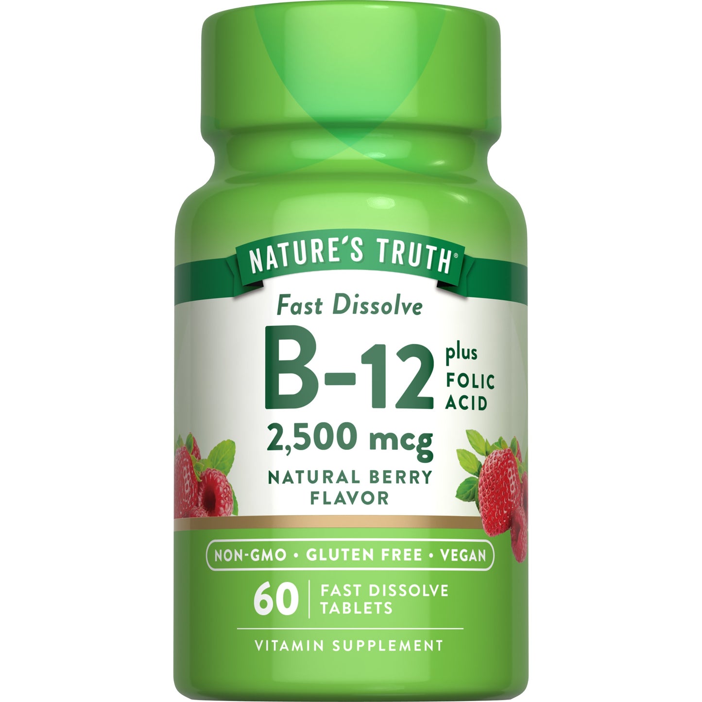 Nature's Truth B-12 + Folic Acid 2500mcg Fast-Dissolve Tablets - Berry Flavor