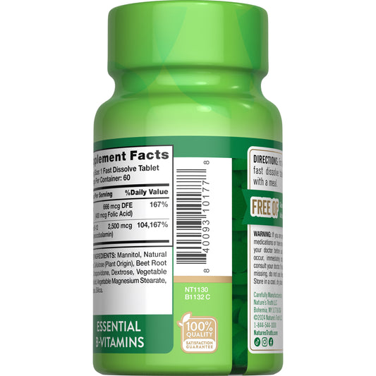 Nature's Truth B-12 + Folic Acid 2500mcg Fast-Dissolve Tablets - Berry Flavor