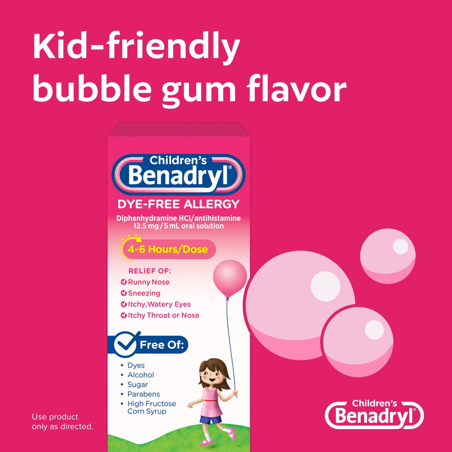 Benadryl Children's Dye-Free Allergy Liquid - Bubble Gum