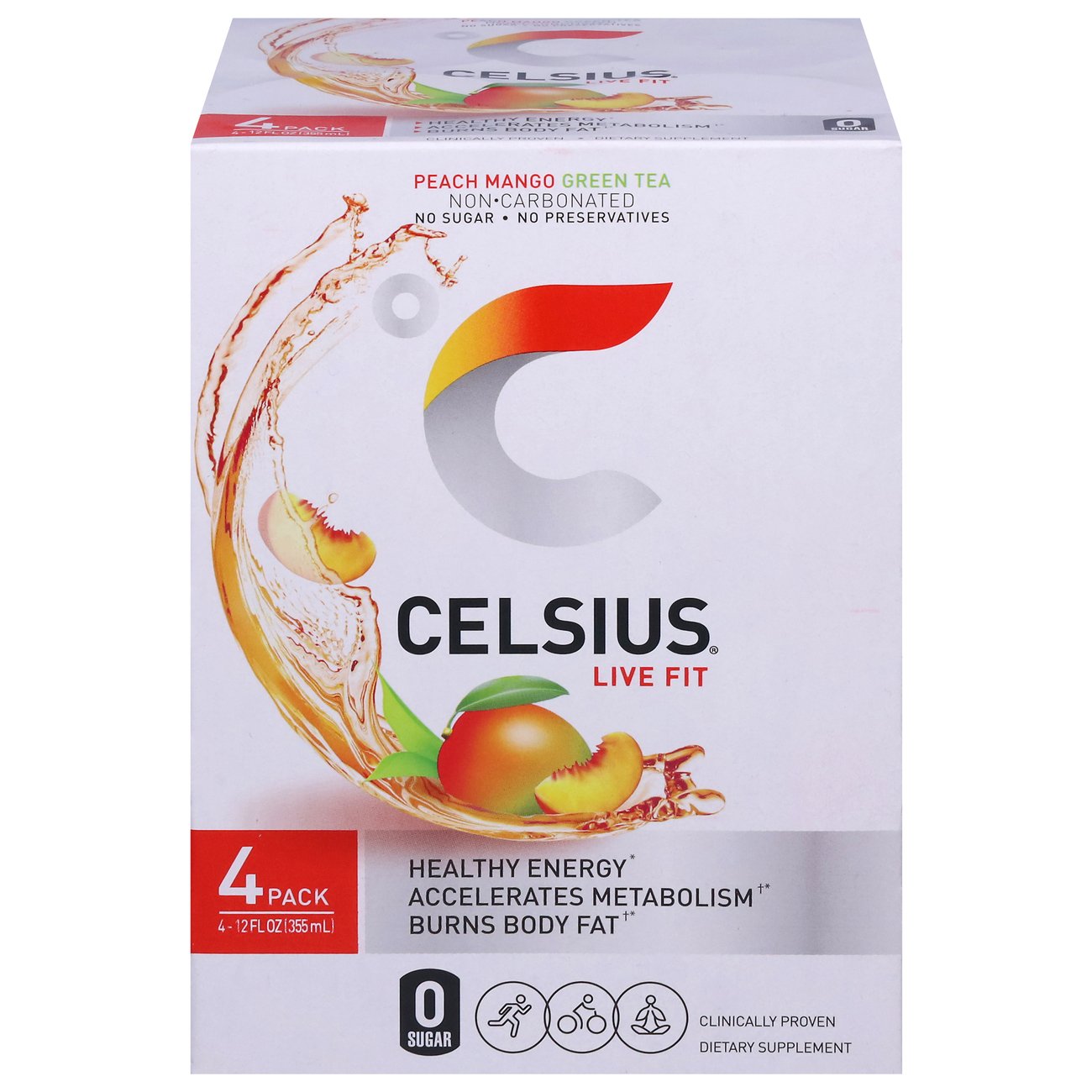 Celsius Zero Sugar Sparkling Energy Drinks - Peach Mango Green Tea