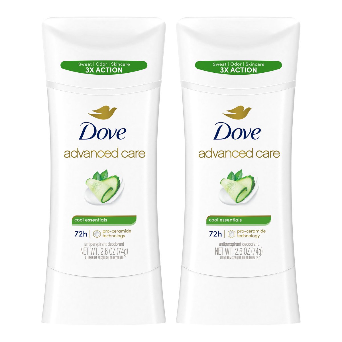 Dove Advanced Care Antiperspirant Solid Deodorant - Cool Essentials, 2.pk