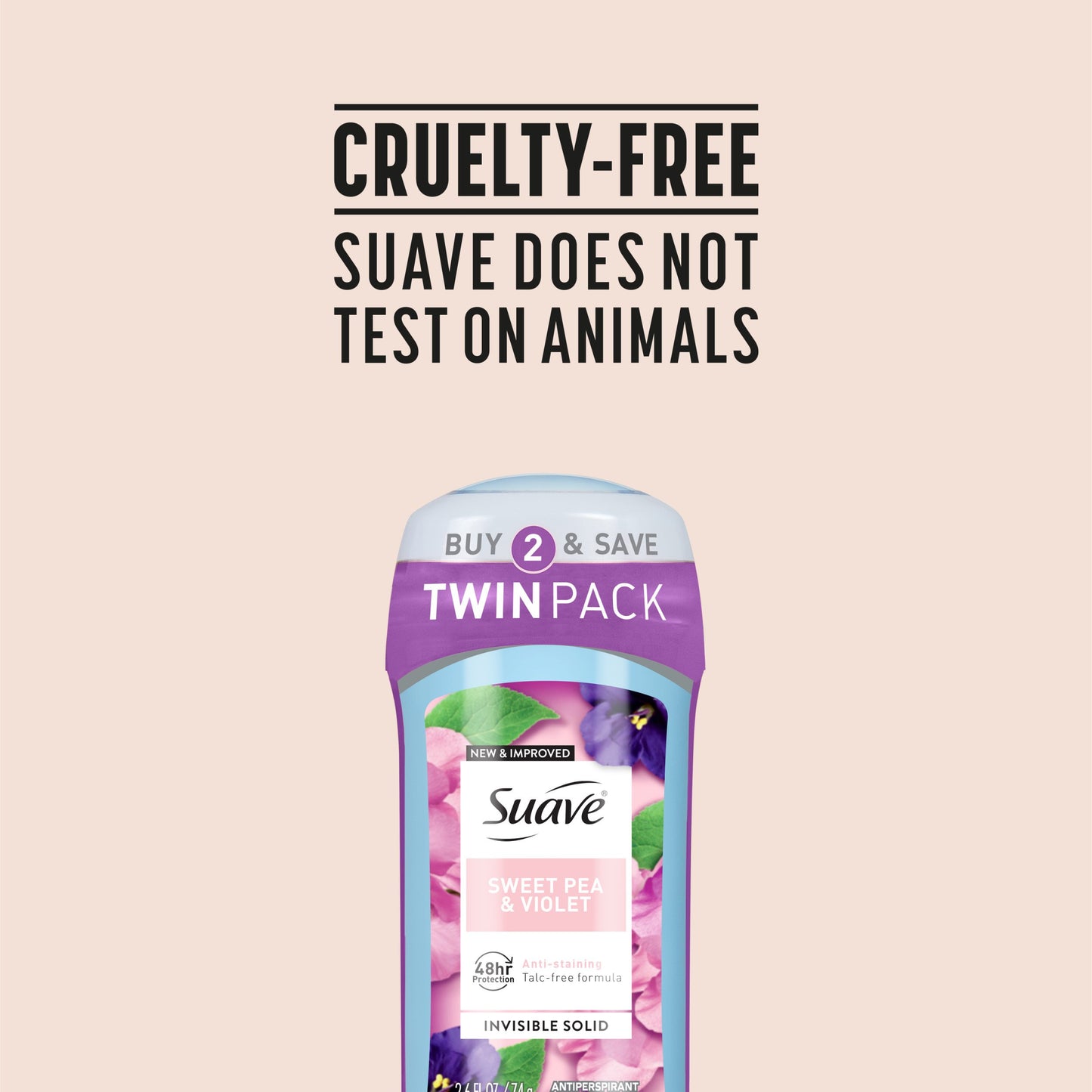 Suave  Antiperspirant Deodorant For Women, Invisible 48hr Protection - Sweet Pea & Violet, 2 pk