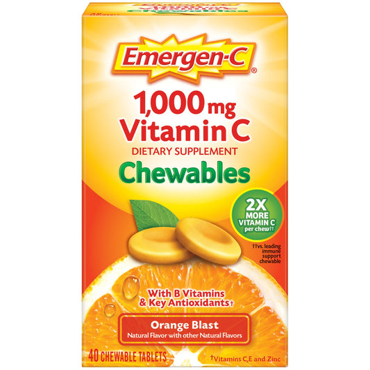 Emergen-C Chewable Vitamin C 1000mg, With B Vitamins and Antioxidants Tablet (Orange Blast Flavor), Dietary Supplement