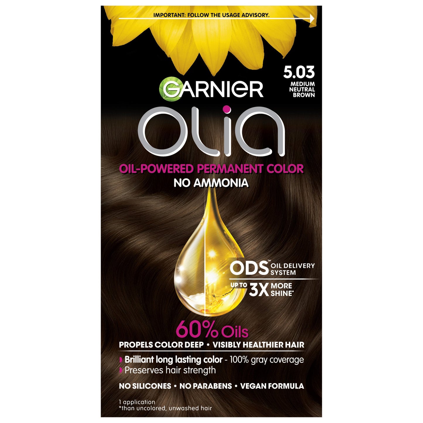 Garnier Olia Oil Powered Ammonia Free Permanent Hair Color 5.03 Medium Neutral Brown