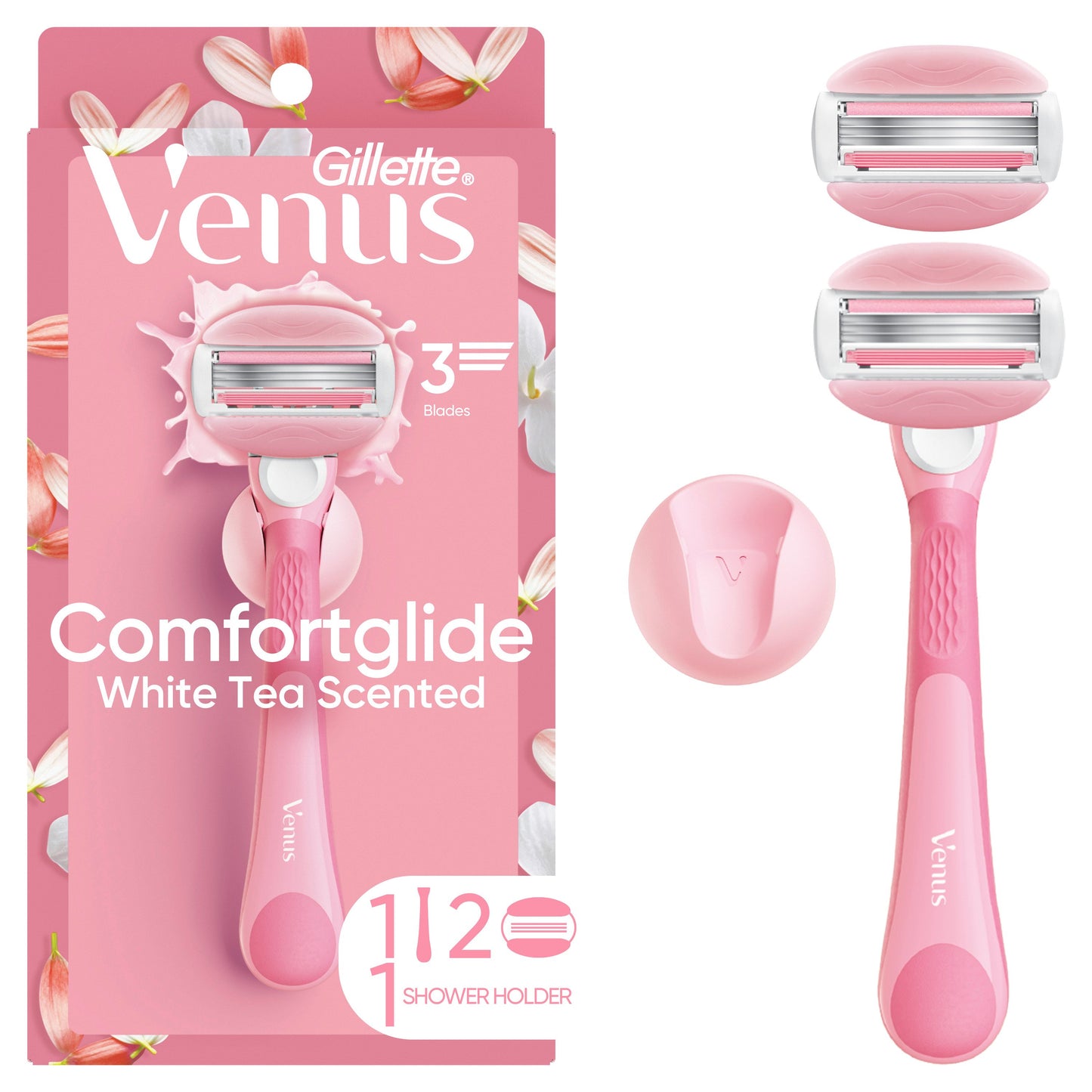 Gillette Venus ComfortGlide White Tea Women's Razor Handle + 2 Blade Refills