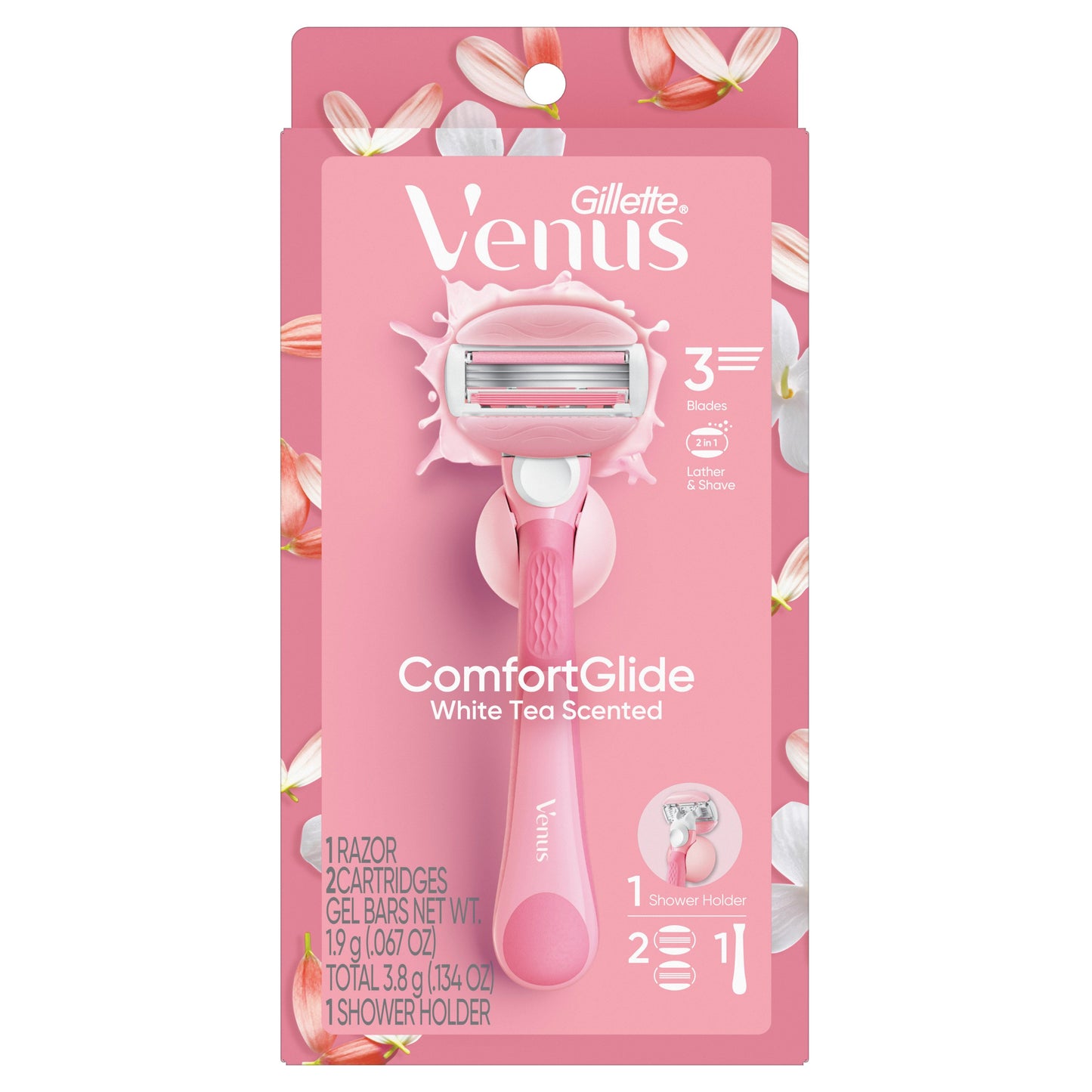 Gillette Venus ComfortGlide White Tea Women's Razor Handle + 2 Blade Refills