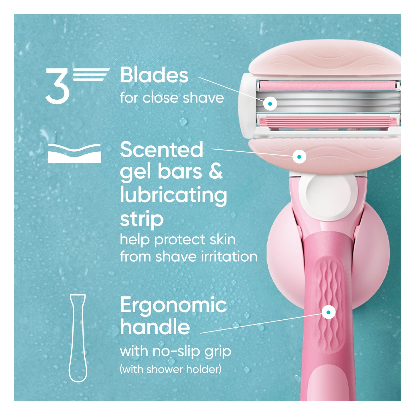 Gillette Venus ComfortGlide White Tea Women's Razor Handle + 2 Blade Refills