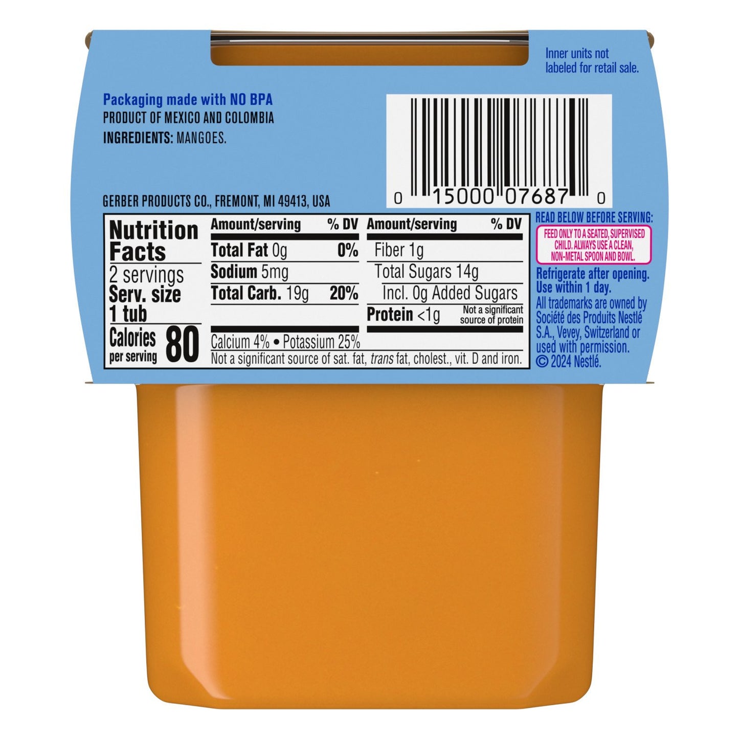 Gerber Stage 2 Baby Food - Mango, 4 oz Tubs