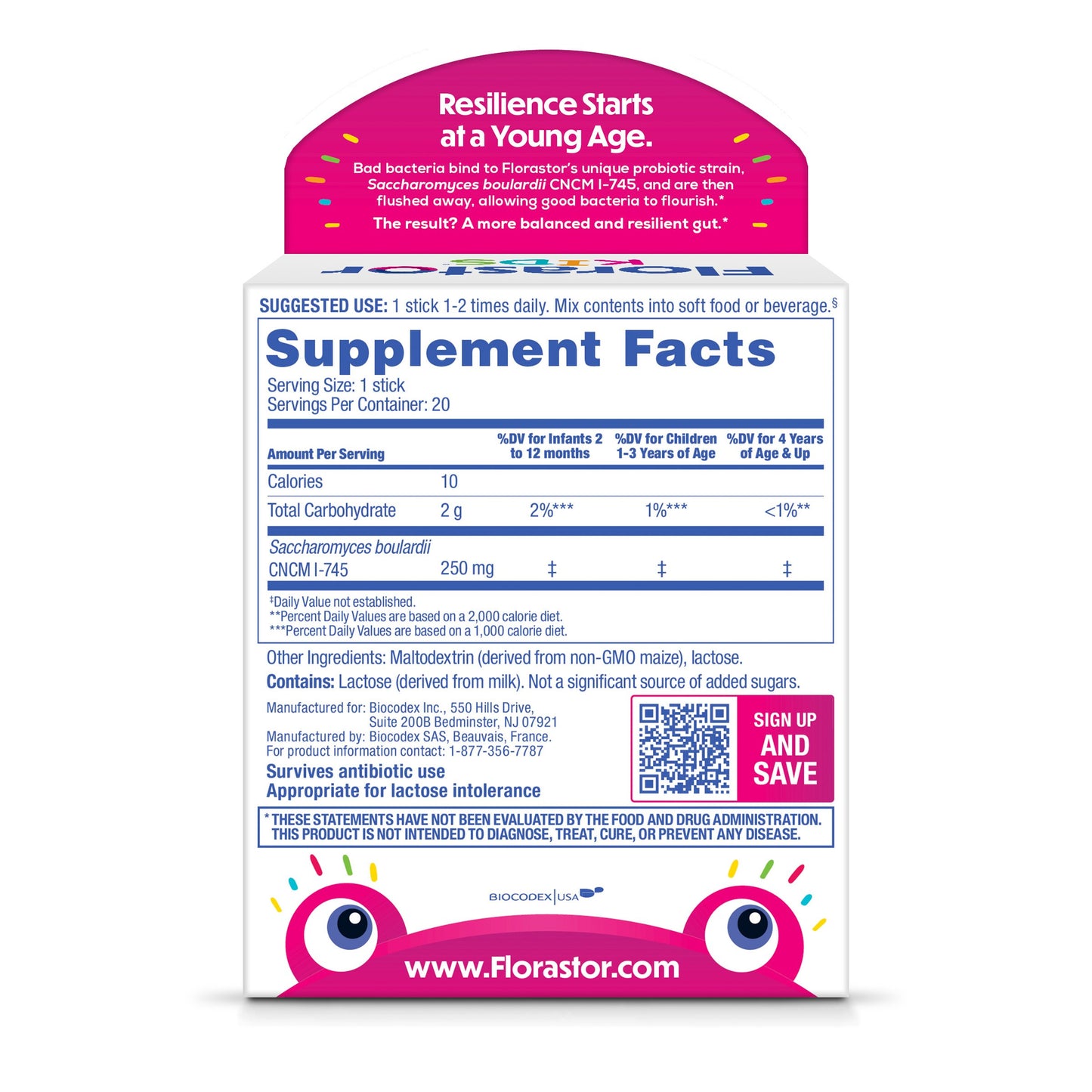 Florastor Kids Daily Probiotic Supplement Powder for Digestive Health