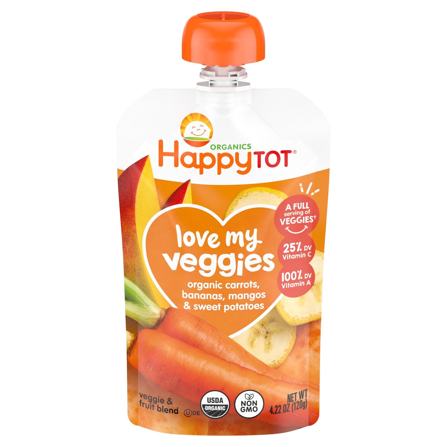 Happy Tot Organics Love My Veggies Pouch - Carrots Bananas Mangos & Sweet Potatoes
