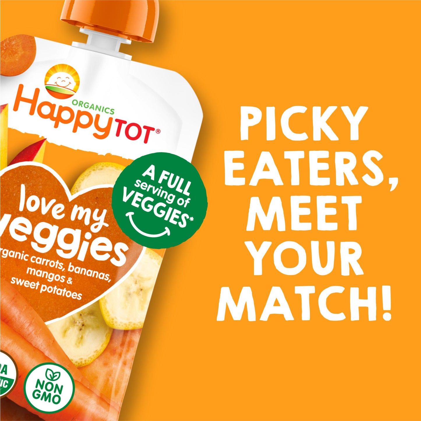 Happy Tot Organics Love My Veggies Pouch - Carrots Bananas Mangos & Sweet Potatoes