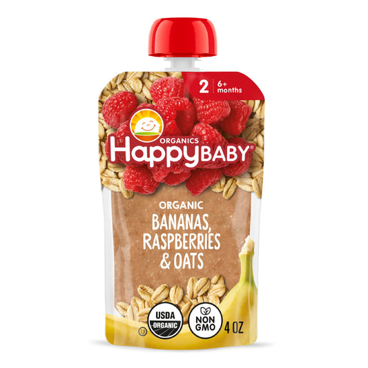 Happy Baby Organics Stage 2 Pouch - Bananas Raspberries & Oats