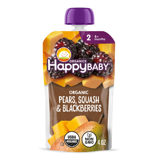 Happy Baby Organics Stage 2 Pouch - Pears Squash & Blackberries
