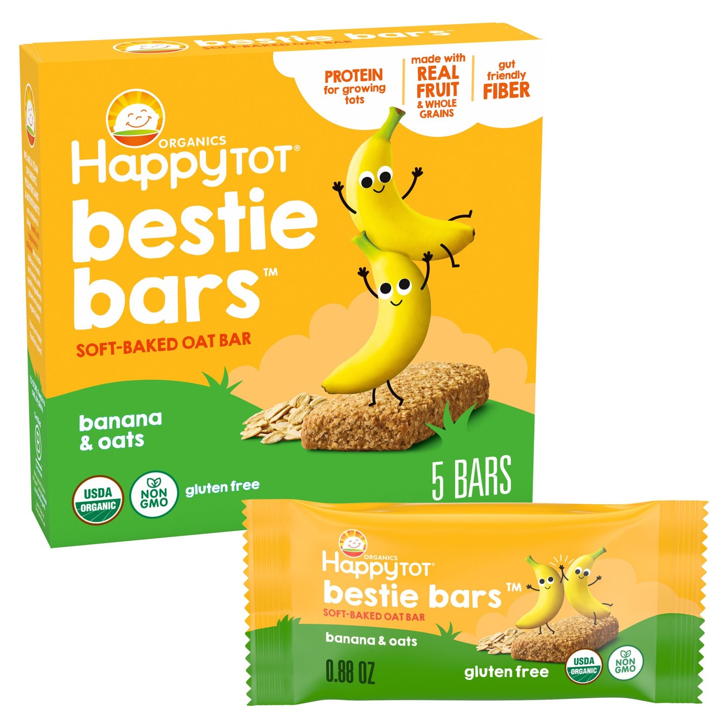 Happy Tot Organics Bestie Bars Soft-Baked Oat Bars with Protein and Fiber - Banana & Oats