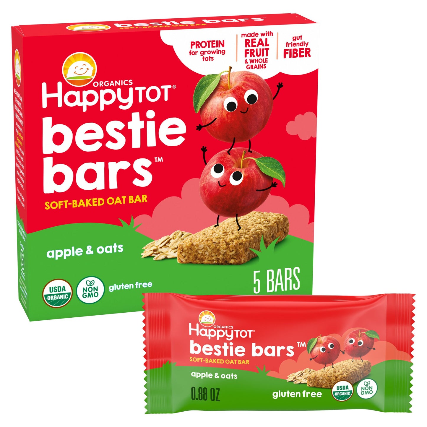 Happy Tot Organics Bestie Bars Soft-Baked Oat Bars with Protein and Fiber - Apple & Oats