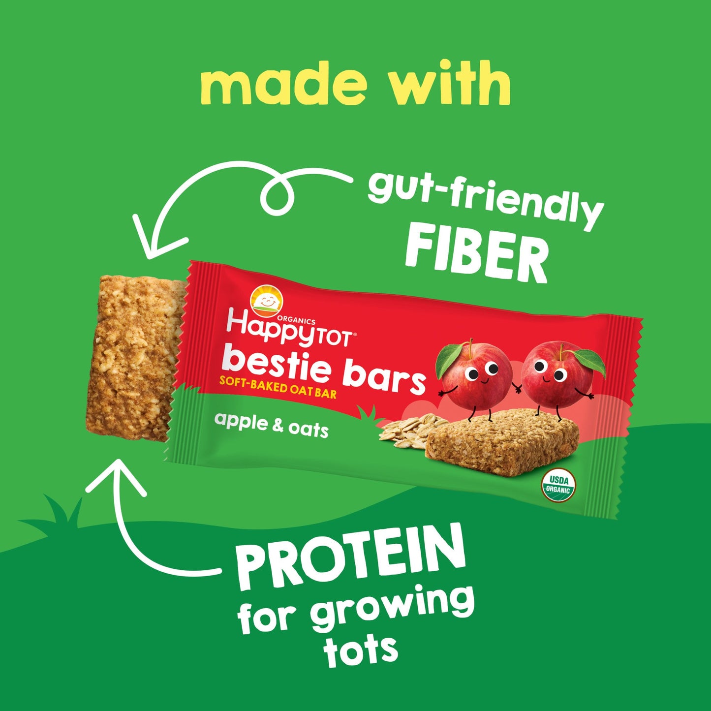 Happy Tot Organics Bestie Bars Soft-Baked Oat Bars with Protein and Fiber - Apple & Oats