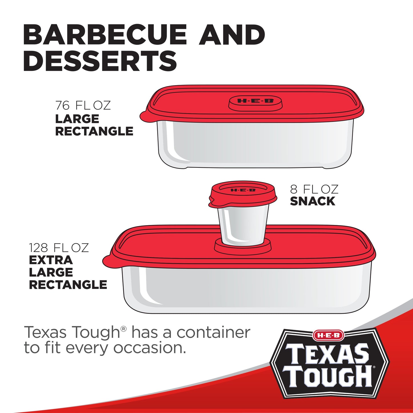 H-E-B Texas Tough Extra Large Rectangle Food Storage Containers & Lids, 2 pk