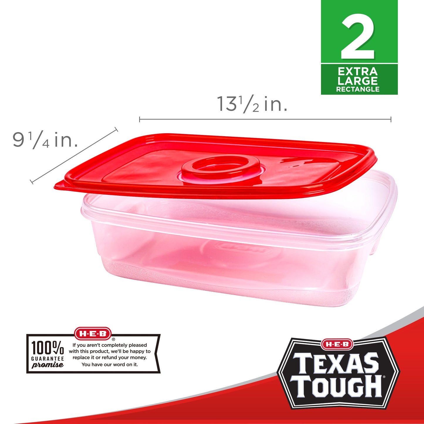 H-E-B Texas Tough Extra Large Rectangle Food Storage Containers & Lids, 2 pk