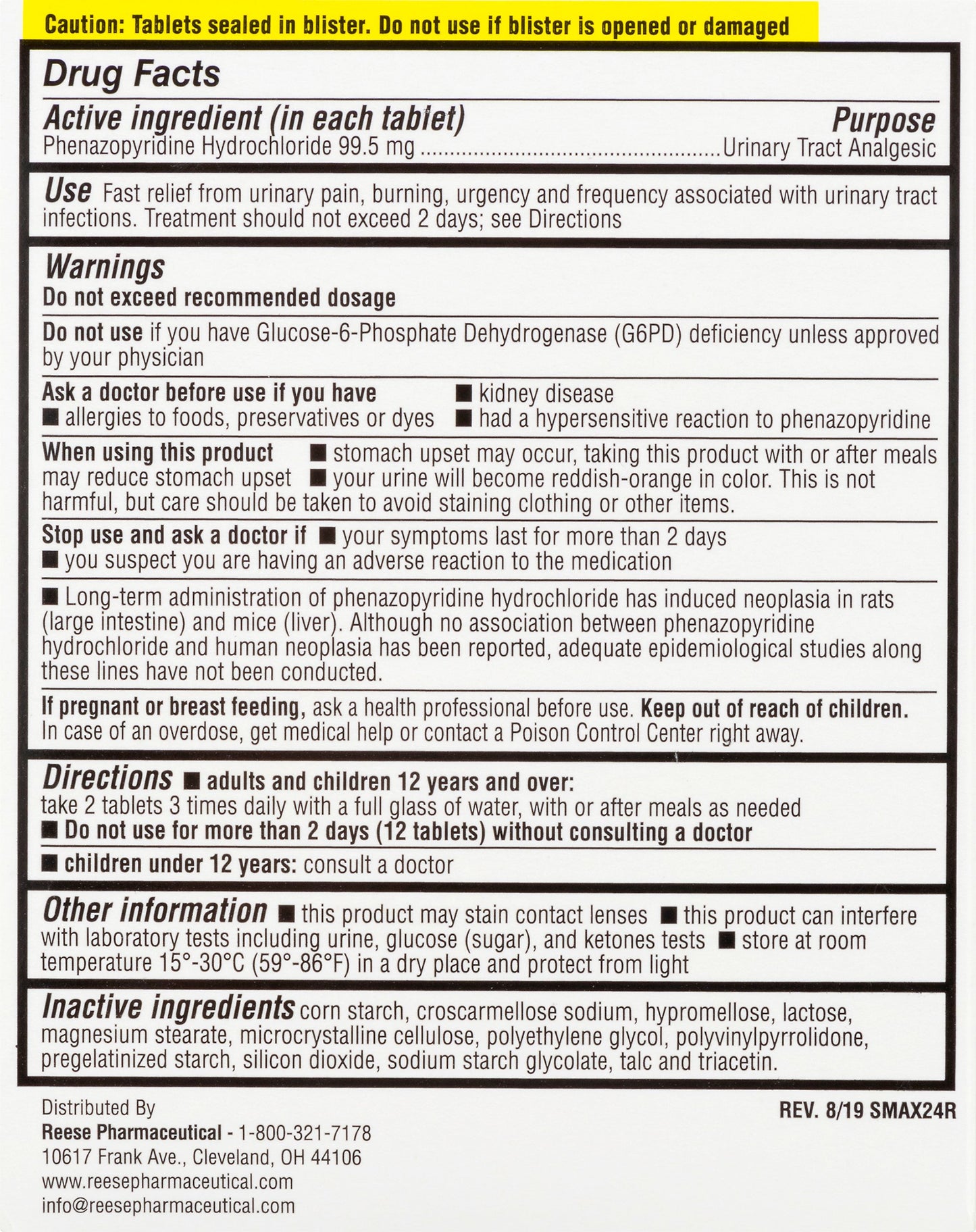 Reese Preferred Maximum Strength Urinary Pain Relief Tablets