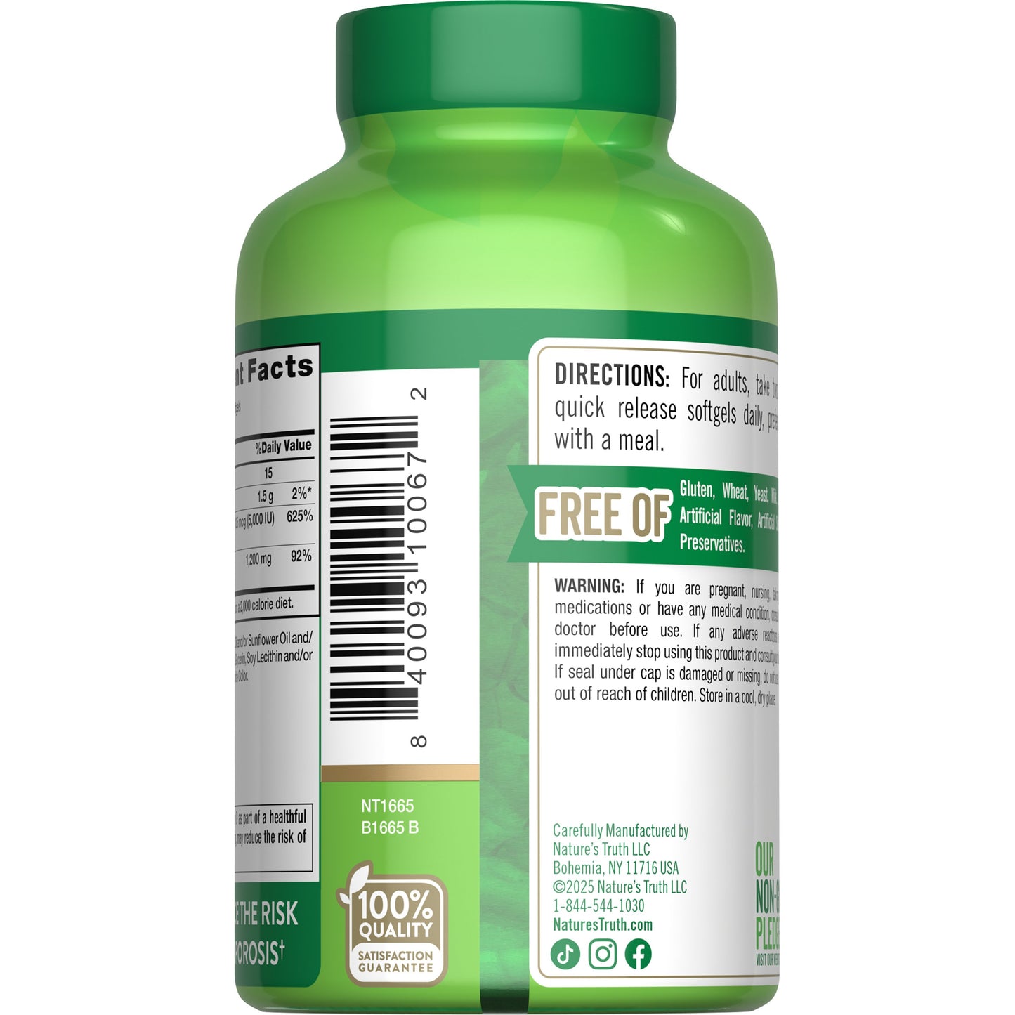 Nature's Truth Absorbable Calcium + D3 Quick-Release Softgels