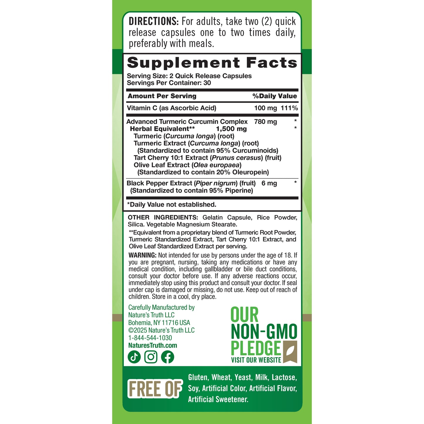 Nature's Truth Advanced Turmeric Curcumin Complex 1500mg Quick-Release Capsules