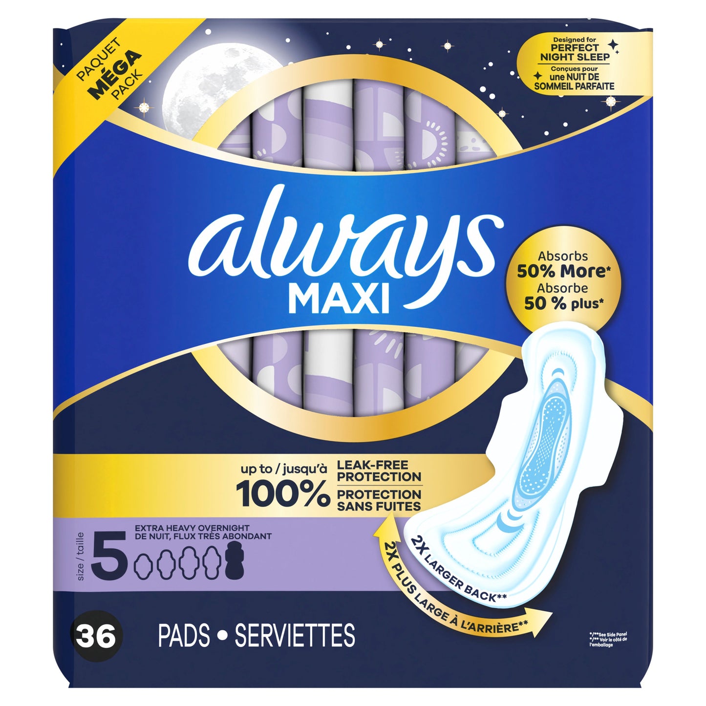 Always Maxi Overnight Pads with Wings - Extra Heavy Size 5, Unscented